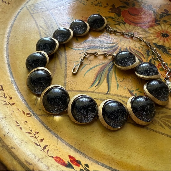 Vintage 1950s Charel Black Crescent Moon Thermoset Necklace - Picture 7 of 10